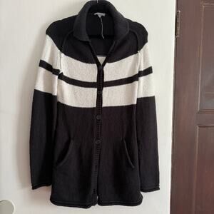 JAMES PERSE | Black and White Striped Chunky Knit Long Line Cardigan | Medium